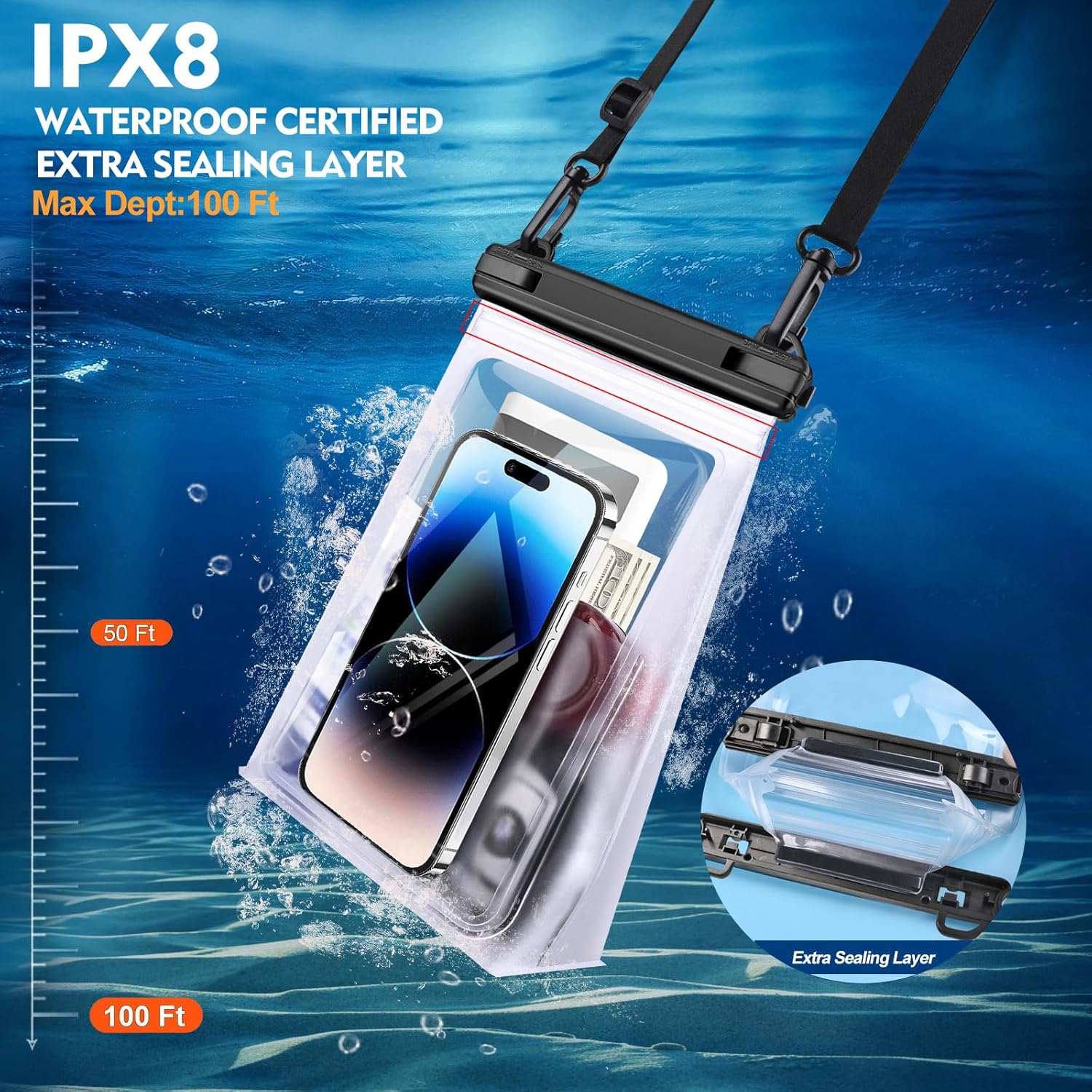 PEDVSTY Waterproof Phone Pouch - Large Dry Bag with Sealing Strip for iPhone & Galaxy Devices | White