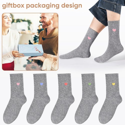 Corlap Women's Cute Cotton Crew Athletic Running Socks - Ankle High, Novelty Fun Heart Design 5-Pairs (Gift Box)