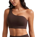 CRZ YOGA Butterluxe One Shoulder Sports Bras for Women - Sleeveless One Strap Low Impact Asymmetrical Workout Yoga Tops Hot Fudge Brown Medium