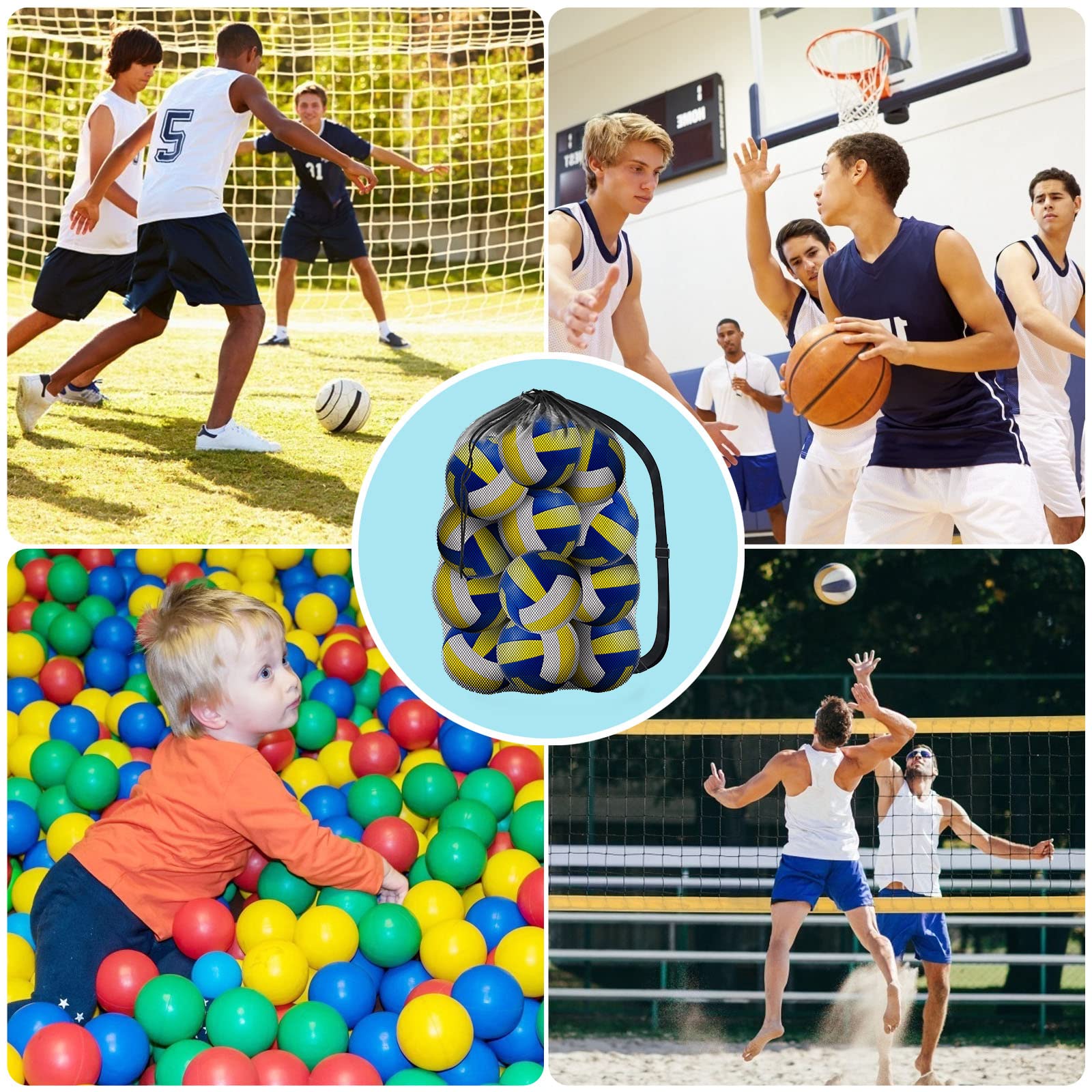 BROTOU Extra Large Sports Ball Bag Mesh, Basketball Bags Team Balls, Adjustable Shoulder Strap, Team Work Ball Bags for Holding Soccer, Football, Volleyball, Swimming Gear (30” x 40”) (2PCS)