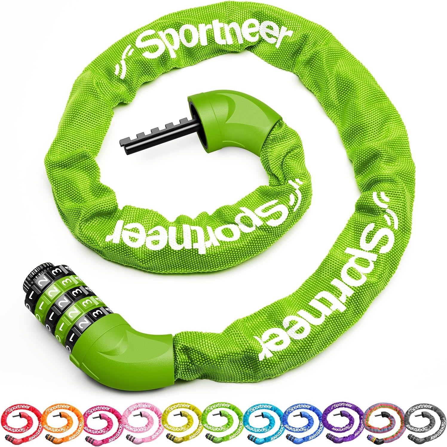 Sportneer Bike Lock - High Security 5 Digit Combination Anti-Theft Chain Lock | 3.2/3.6/4ft Heavy Duty for Bikes, Motorcycles, Scooters, Doors & Gates - 4/6mm Thick, Keyless Design
