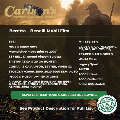 Carlson's Choke Tubes 12 Gauge Compatible for Beretta Benelli Mobil [ Modified | 0.705 Diameter ] Stainless Steel | Sporting Clays Choke Tube | Made in USA