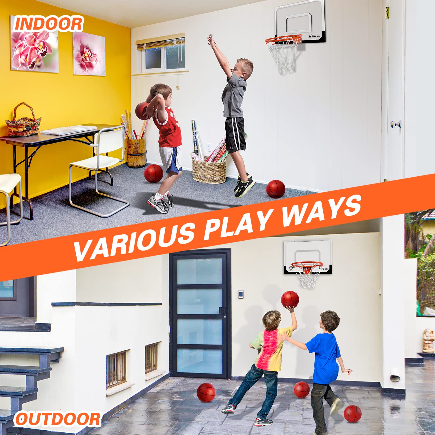 SUPER JOY Pro Room Basketball Hoop Wall Mounted - Over The Door Basketball Hoop Set with Complete Accessories - Basketball Hoop for Kids & Adults