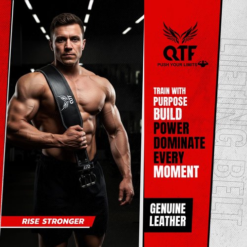QTF Weight Lifting Belt Gym Exercise Workout, 6 inch Leather Padded Lumbar Back Support Men Women, 9 double Adjustable Holes, Powerlifting Bodybuilding Deadlift, Squat Fitness Strength Training Belt (Power-Belt, X-Large)