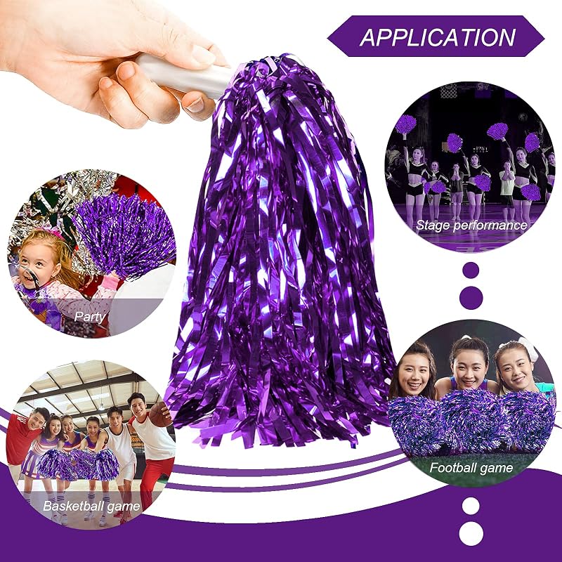24 Pcs Metallic Cheerleading Pom Poms with Baton Handle - Purple (Variation of THIS listing)