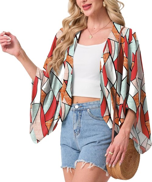 GRECERELLE Women's Lightweight Summer Cardigan - Open Front Casual Cropped Kimono Cover-Up