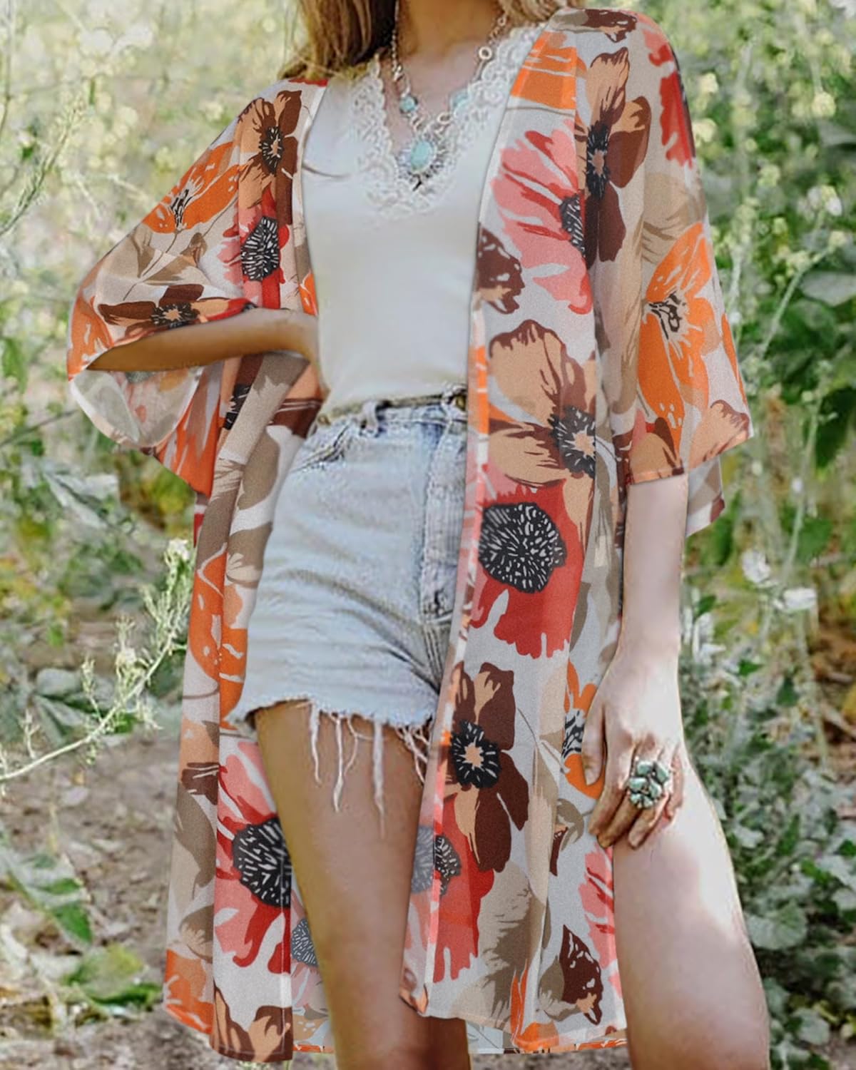 Skiennix Women's Kimono Swimsuit Cover-Up - Casual Loose Cardigan for Summer Beach Wear