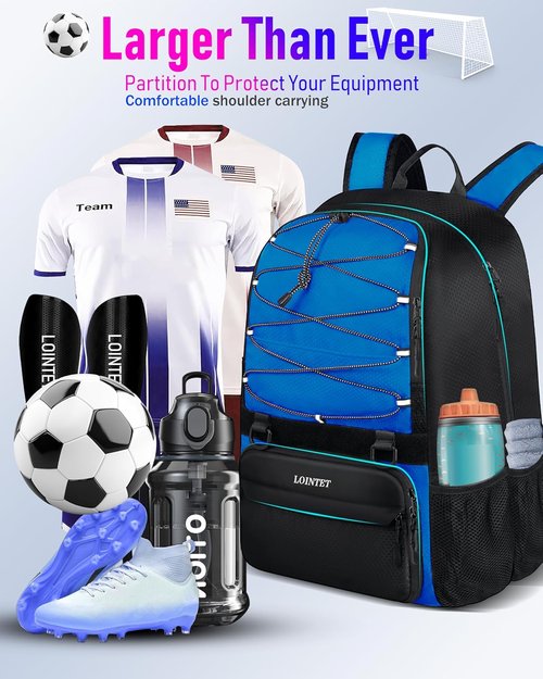 Lointet Youth Soccer Bag - Versatile Sports Backpack with Ball Compartment | Black