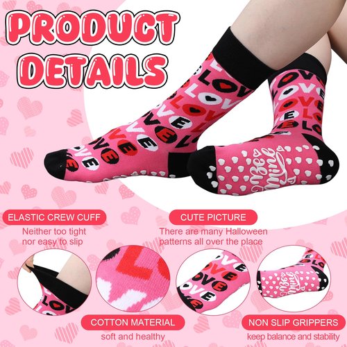 Silicherry 6 Pairs Mother's Day Pilates Socks for Women Novelty Socks Non-slip Grippy Yoga Gift Supplies for Wedding Dance Workout(Valentine's Day)