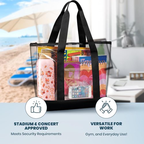 Handy Laundry Clear Tote Bag - Zipper Closure & Long Shoulder Strap | Durable Fabric Trimming
