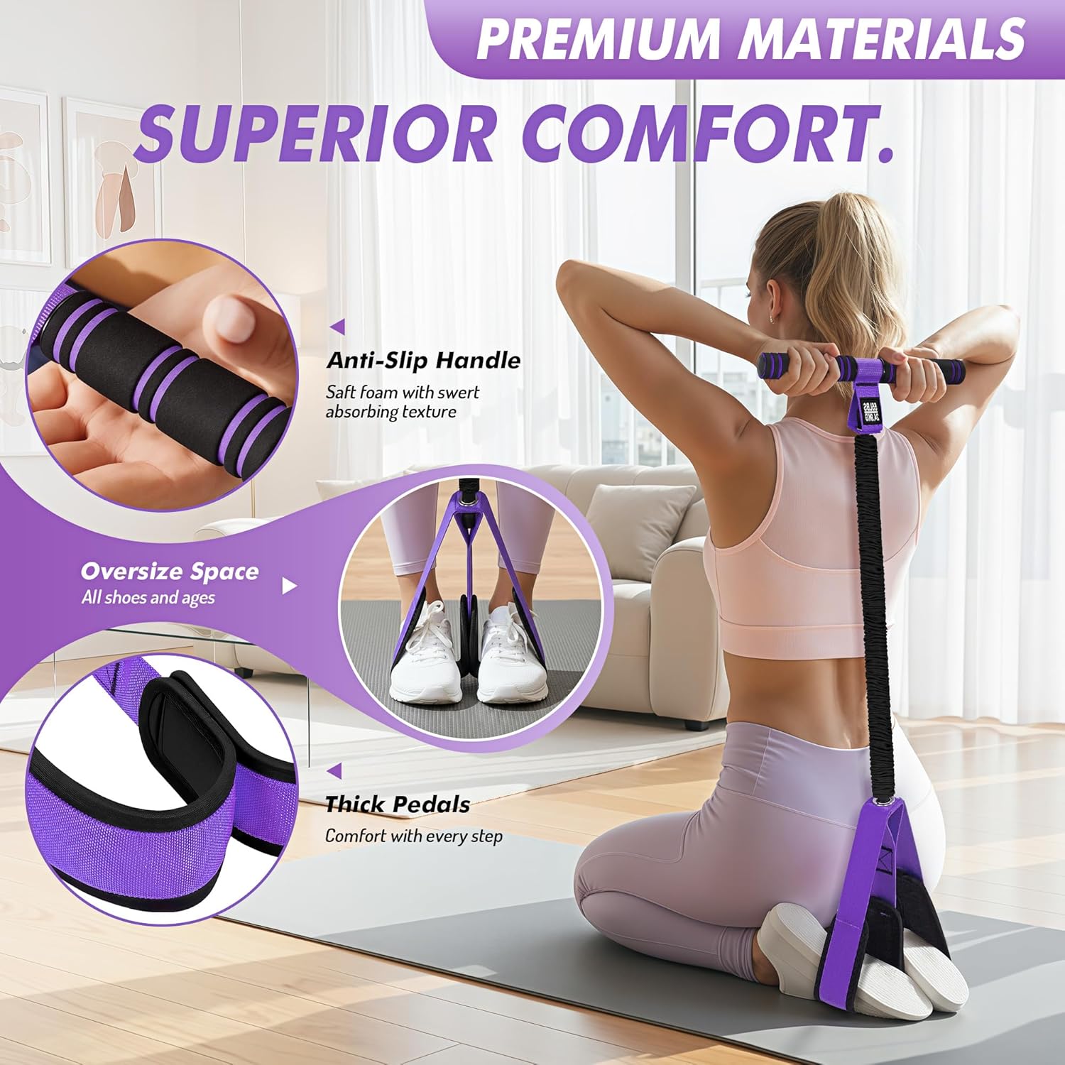 Pedal Resistance Band with Handle - Upgraded 55LBS Exercise Bands for Core, Abs, Legs & Arms