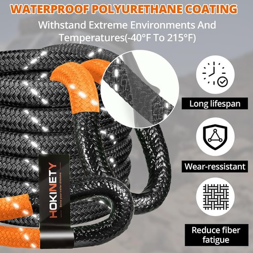Kinetic Recovery Tow Rope - Heavy Duty 30FT Snatch Strap Kit with Soft Shackles | 55000LBS Capacity - Black