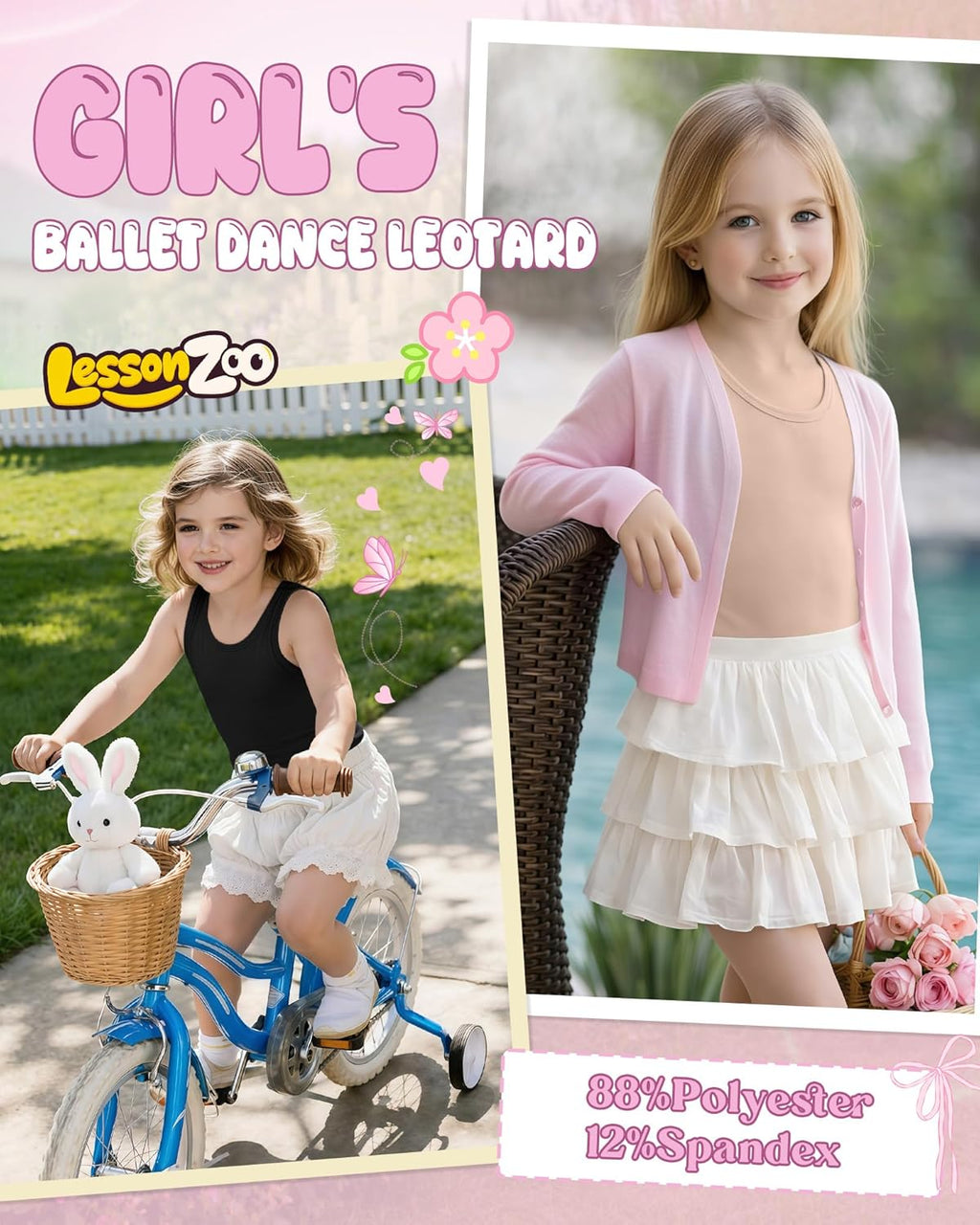 Skiennix Girls' Ballet Leotard - Sleeveless Dance Tank Tops with Bow Back | 3 Pack for Ages 2-12