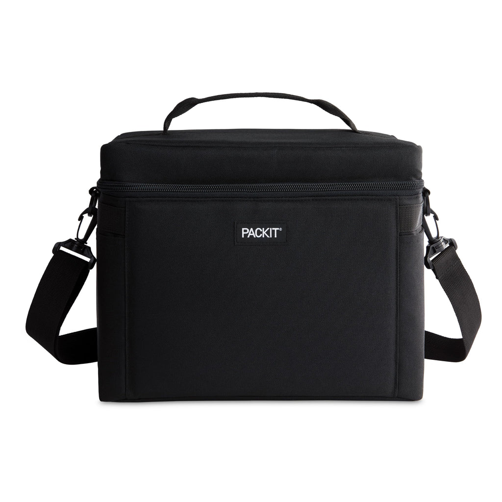 PackIt Freezable Newport Cooler, Black, Collapsible, Reusable, Built with EcoFreeze Technology, Wide Top Opening, Double Zip Closure, with Adjustable & Removable Shoulder Straps for Easy Carrying