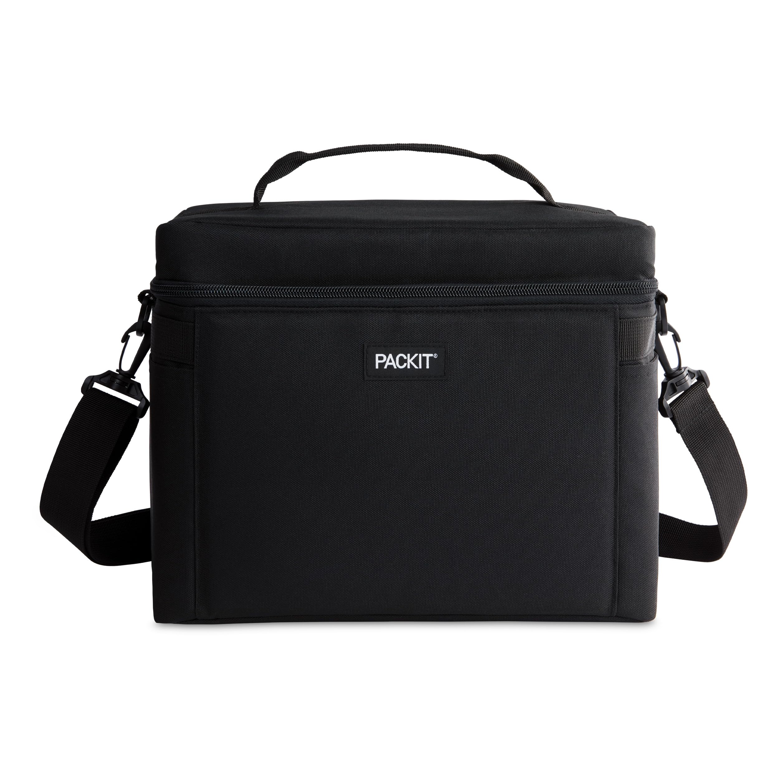 PackIt Freezable Newport Cooler, Black, Collapsible, Reusable, Built with EcoFreeze Technology, Wide Top Opening, Double Zip Closure, with Adjustable & Removable Shoulder Straps for Easy Carrying