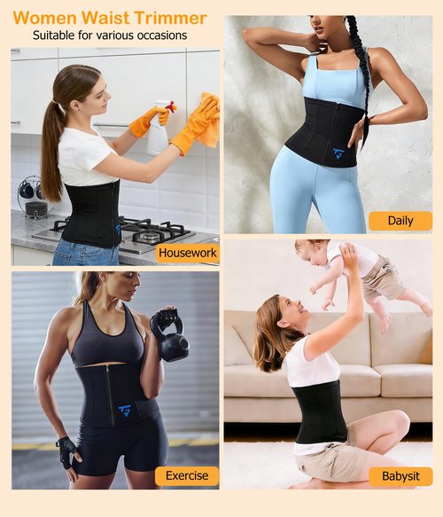 FUXERT Womens Waist Trainer with Zipper Sweat Waist Trimmer for Women Sweat Belt Band Sports Sauna Suit（PK S