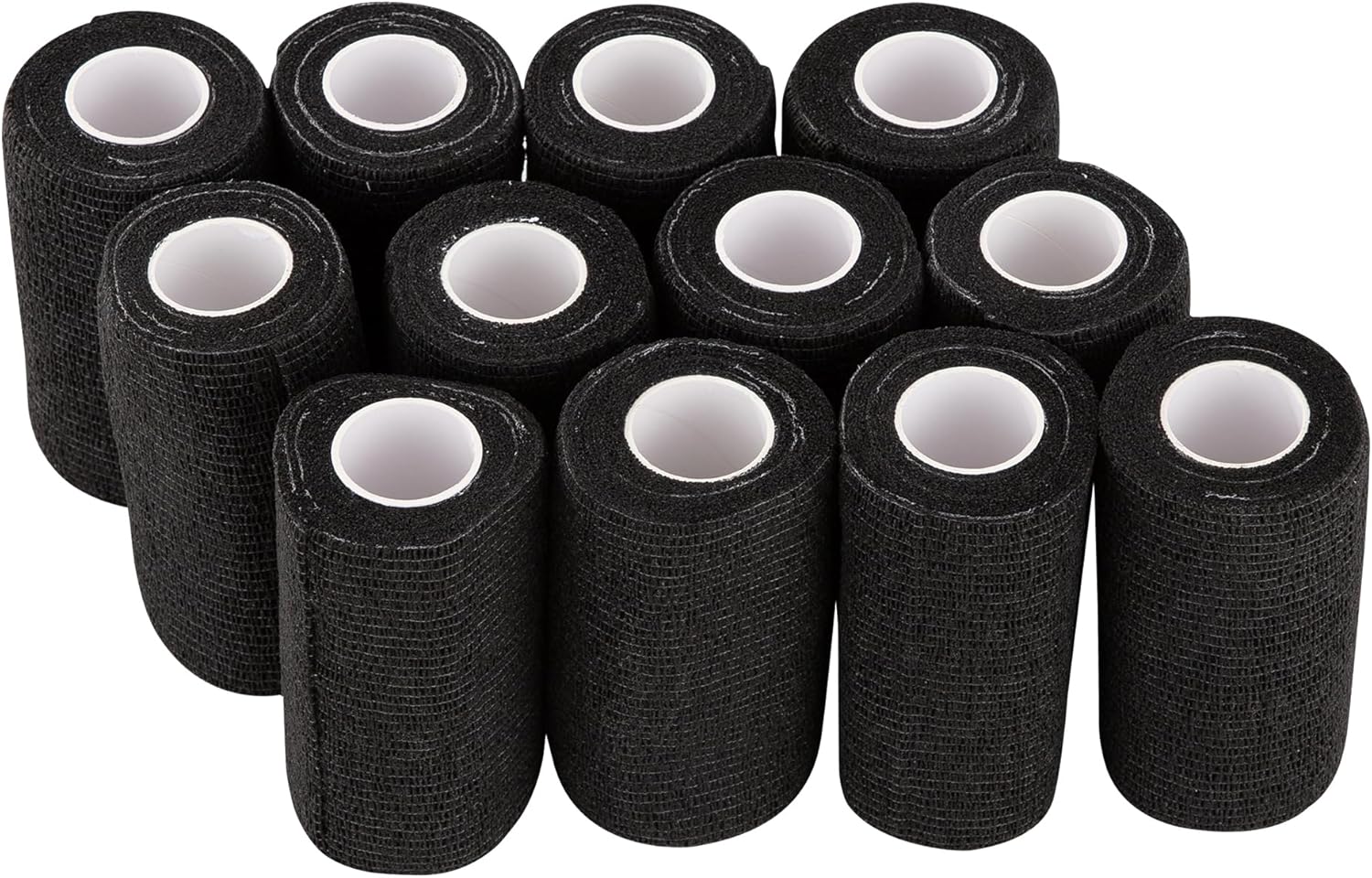PHYTOS 12 Rolls Self-Adhesive Bandage Wrap - 4 Inch x 5 Yards Cohesive Sports Tape | Breathable Vet Wrap for Horses & Dogs (Black)