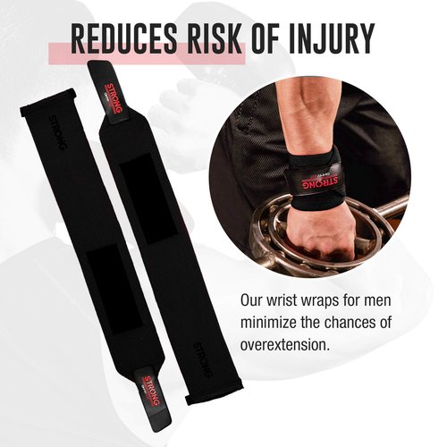 STRONG Wrist Wraps - Weightlifting Wrist Protection, Ideal for Gym Training, CrossFit - Enhanced Grip, Weight Gloves for Men's Workout & Women's Fitness, Strong Wrist Compression for Rep Max - Black