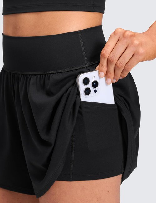 CRZ YOGA Softretch Women's 2-in-1 High-Waisted Casual Shorts - Flowy Yoga Lounge Style with Pockets