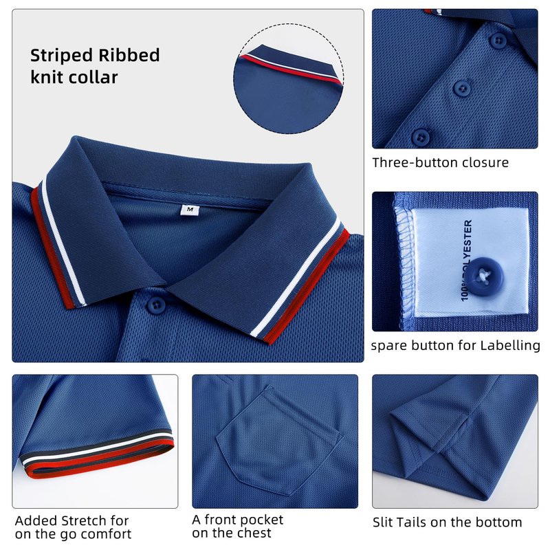 CUTIEHON Men's Baseball Softball Umpire Shirt, Short Sleeve Polo Referee Shirts Sized for Chest Protector Navy