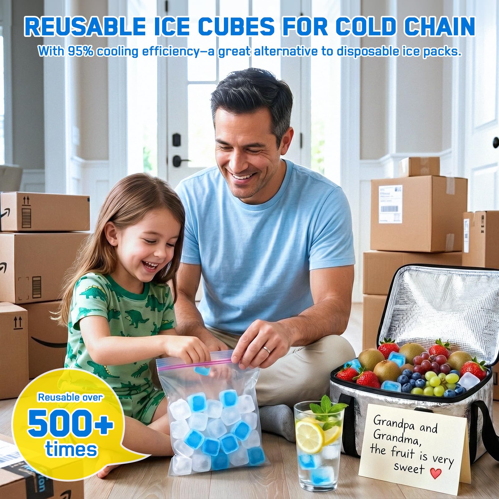 400 Pack Reusable Ice Cubes for Coolers Drinks, BPA-Free Plastic Cubed Ice Packs for Lunch Boxes, Non-Diluting Refreezable for Outdoor Ice Bath Whiskey Coffee Bars Party Camping