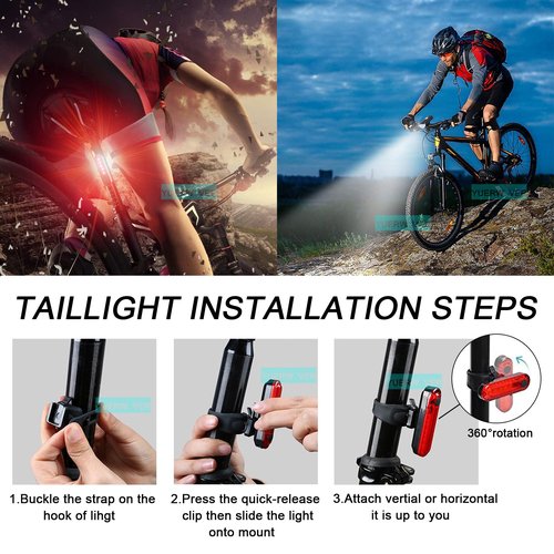 YUERWOVER Ultra Bright Rechargeable Bike Light Set Bicycle Front Headlight and Back Rear Taillight Cycling Night Essential Waterproof Warning Flash Light MTB Accessories for Kids Men Women Adults