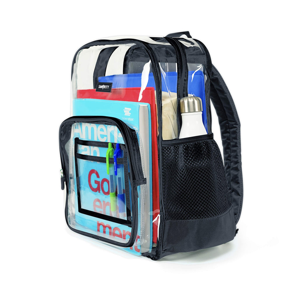 SMARTY Heavy Duty Clear Backpack V6 Durable Transparent See Through Bag (Medium, Black)