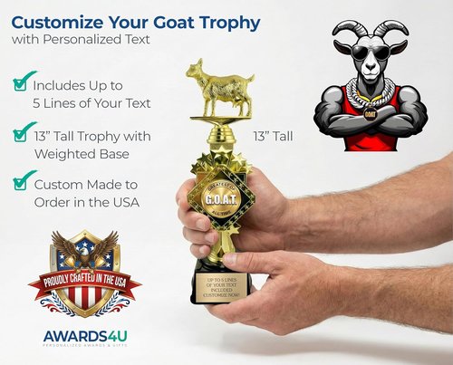 Goat Trophy | 13” Customizable Award with Engraving - Funny Office Gift for Champion, Boss, or Dad