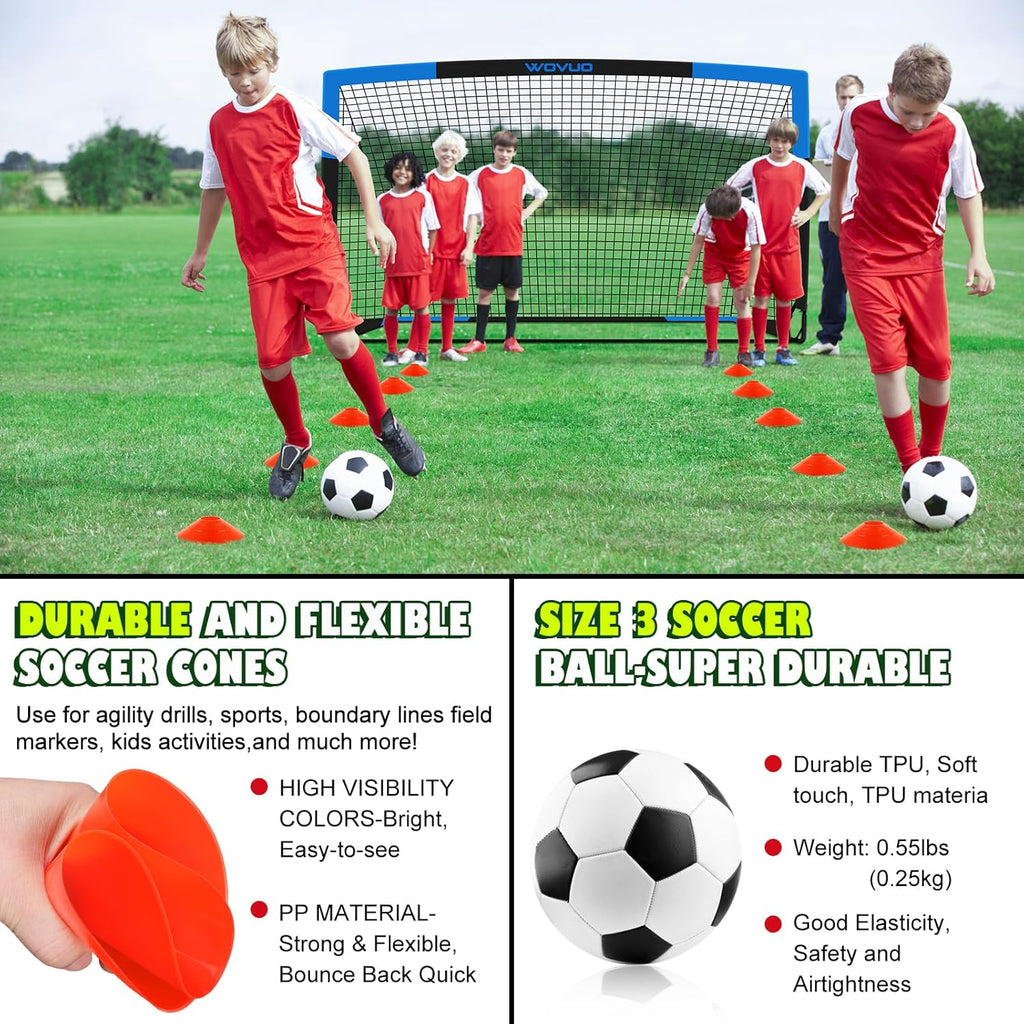 Skiennix Kids Soccer Goals - Portable 6x4 Ft Training Equipment Set of 2 with Target, Ball & Cones | Ideal for Ages 3-14