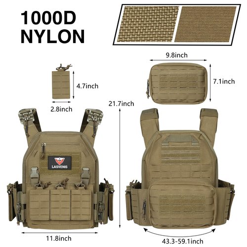 LASVENIS Tactical Vest for Men Weighted Vest Fully Adjustable Outdoor Training Gaming Vests… (Tan)