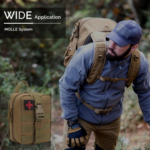 IFAK Trauma First Aid Kit Molle Pouches Emergency Survival Kit for Tactical Military Car Travel Hiking Camping with Vented Chest Seal, Israeli Bandage, Splint, Thermal Blanket, Gloves