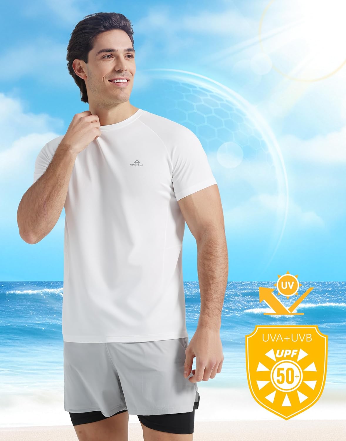 Pioneer Camp Men's Moisture-Wicking Running Shirt - UPF 50+ Short Sleeve Athletic Top