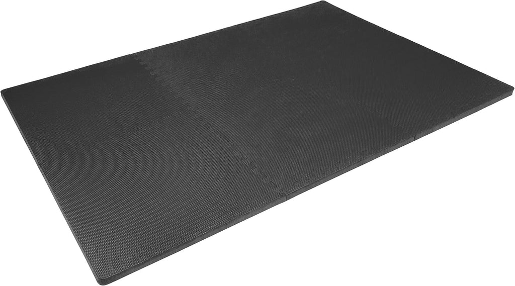 ProsourceFit Extra Thick Exercise Puzzle Mat - 1-Inch EVA Foam Interlocking Tiles | Cushioned Flooring, Black, 24 SQ FT
