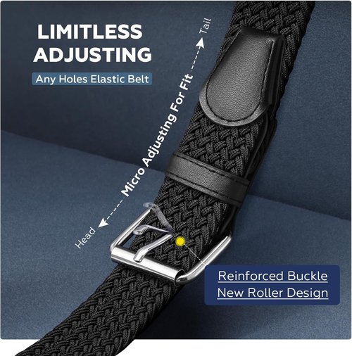 JASGOOD Braided Stretch Belt for Men Golf Casual Fabric Elastic Woven Belt 1 3/8" Adjustable Work