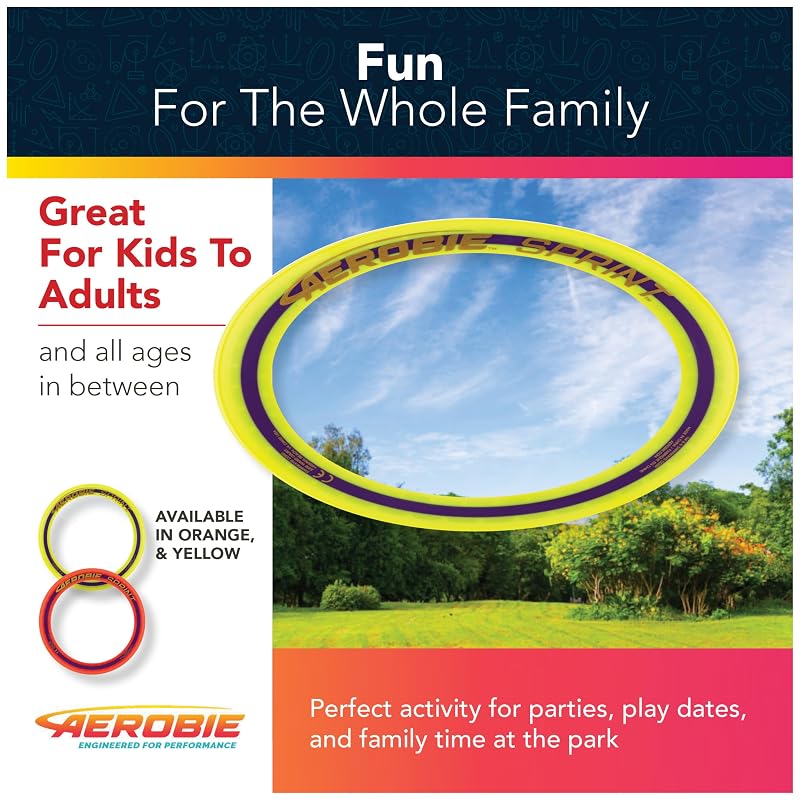 Aerobie Sprint Ring Flying Disc - 10 Inches, Yellow (Variation: Yellow Flying Disc)