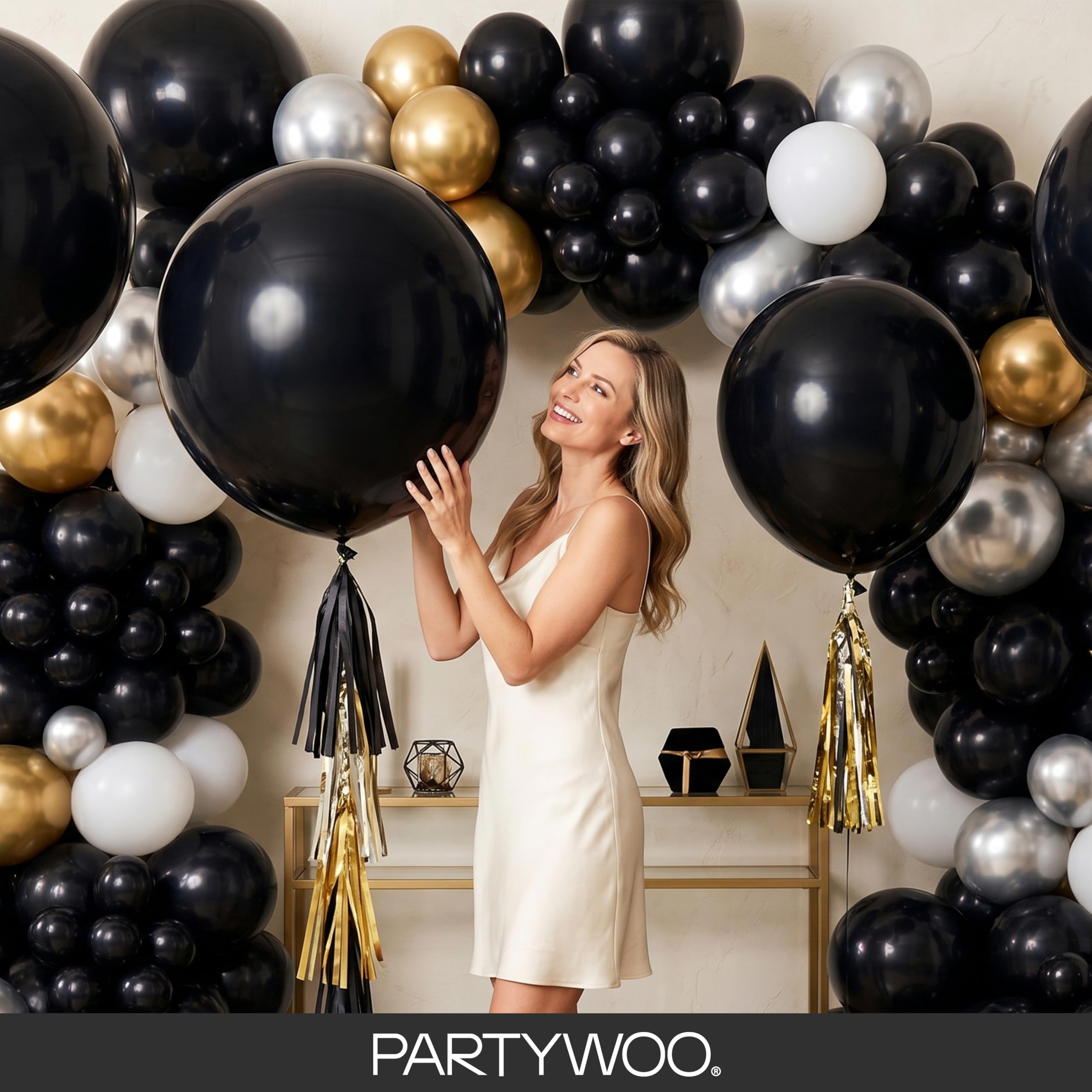 PartyWoo Black Balloons 155 pcs Different Sizes of 18 12 10 5 Inch Black Balloons Arch Kit Garland for Baby Shower Birthday Graduation Casino Gaming Anniversary Race Car Party Decorations Black-Y18
