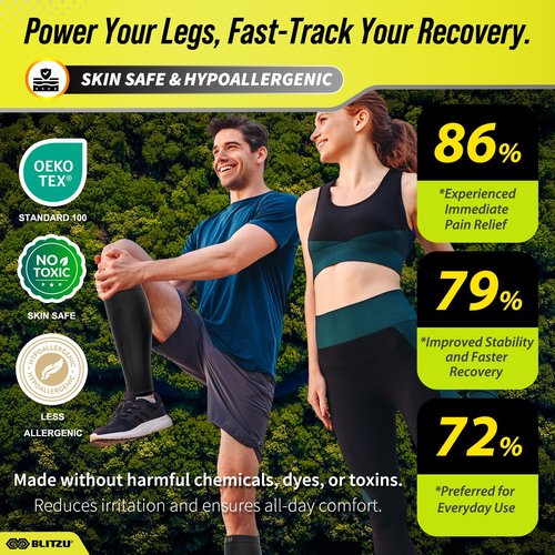 BLITZU 3 Pairs Calf Compression Sleeves for Men and Women. Footless Compression Socks & Leg Support for Running, Travel, Nursing, Fitness. Shin Splints Pain Relief & Reduce Swelling Black L-XL
