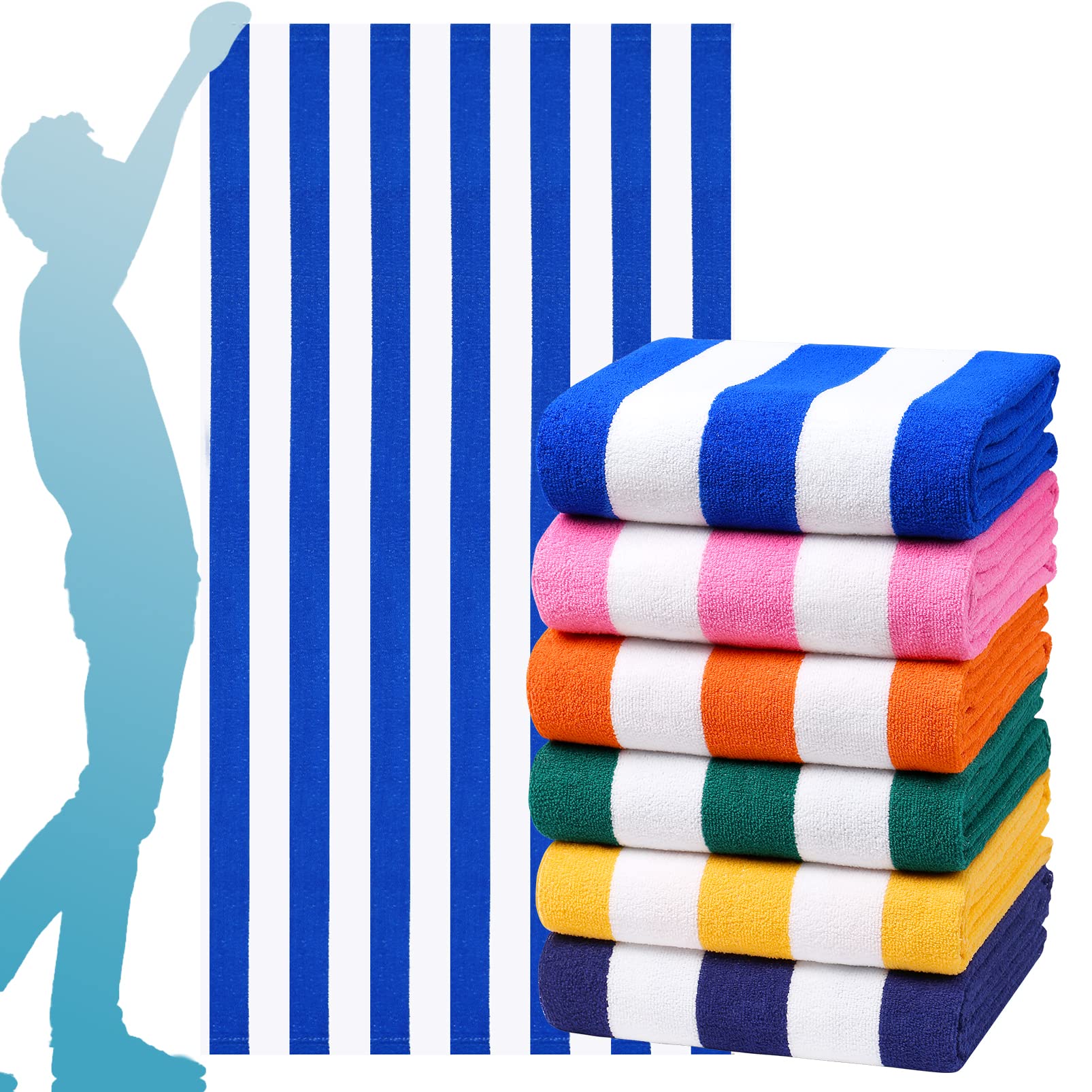 Genovega 6 Packs Oversized 72x40 Inch Stripe Beach Towel Thin Terry Set XL Big Extra Large Accessories Essentials Soft Clearance Super Pool Travel Bath Swim Camping Towels Bulk Men Women Adults Gift
