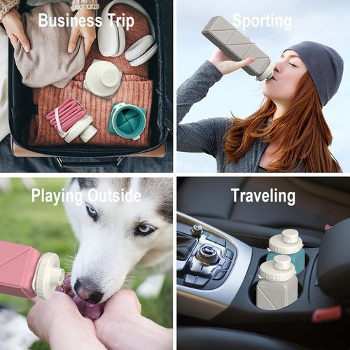 Beautail Collapsible Water Bottle - 20.6oz Silicone Travel Bottle | BPA-Free, Leakproof, Portable (Starlight)