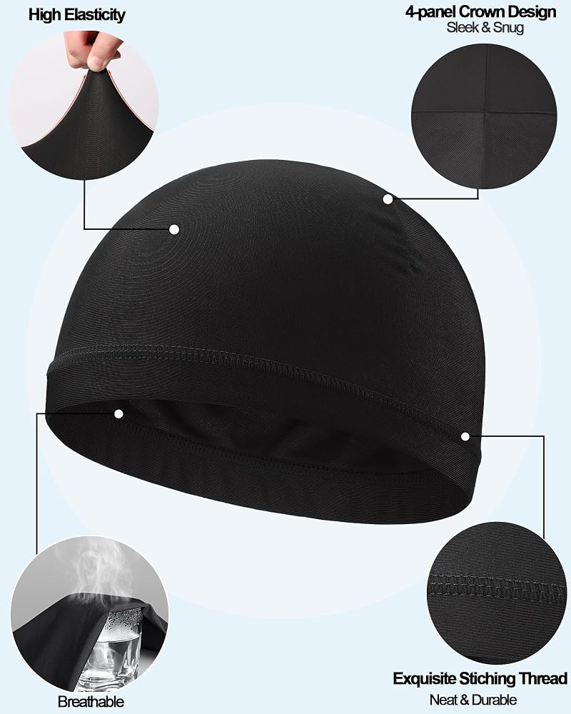 Cooling Skull Cap for Helmets - 3pcs Black, Sweat-Wicking Helmet Liner