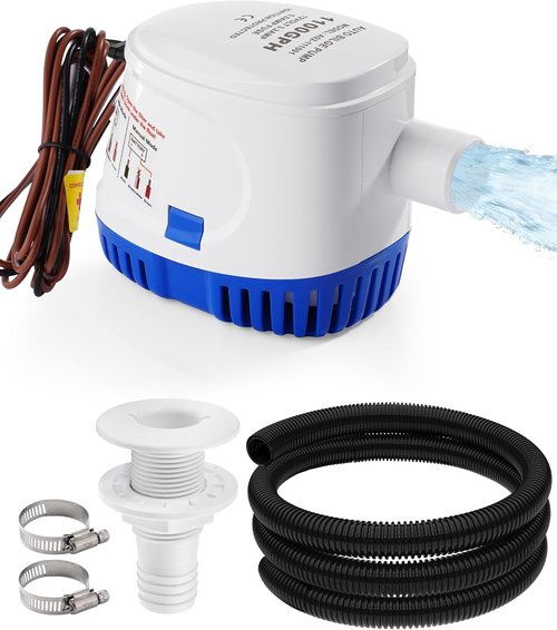 12V Automatic Boat Bilge Pump Kit - 1100GPH Electric Marine Pump with Float Switch & Hose | Ideal for Fishing Boats, Runabouts & Yachts