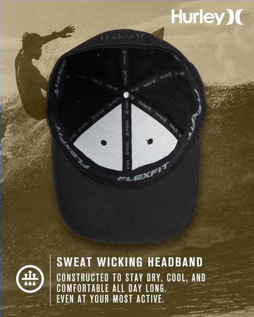 Hurley Mens Baseball Cap - Curved Brim Flexfit Ball Cap, Moisture Wicking Breathable Fitted Hat for Men, Size Large-X-Large, Black