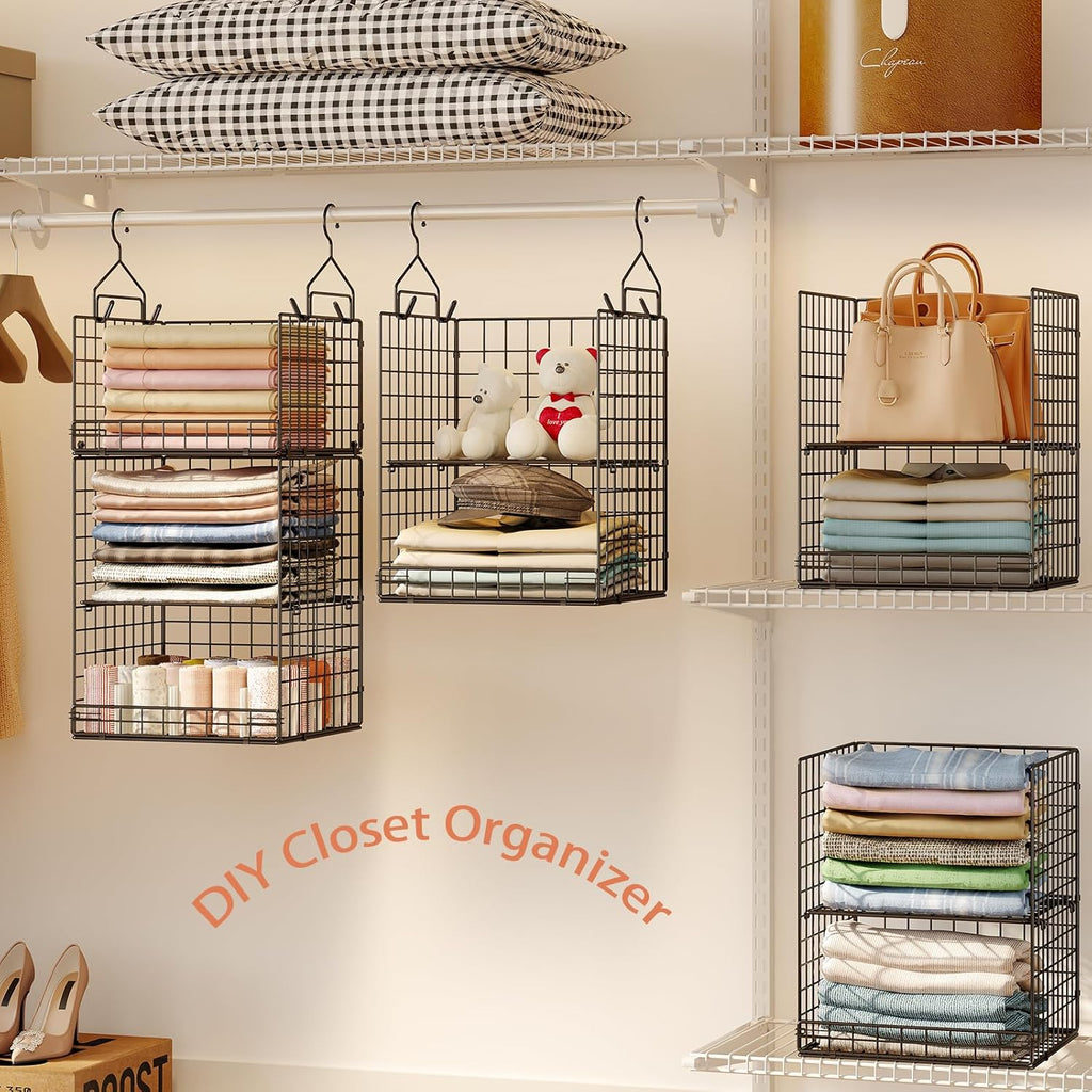 Skiennix 5-Tier Closet Hanging Organizer - Adjustable Dividers & Hooks for Clothing Storage | Foldable Design