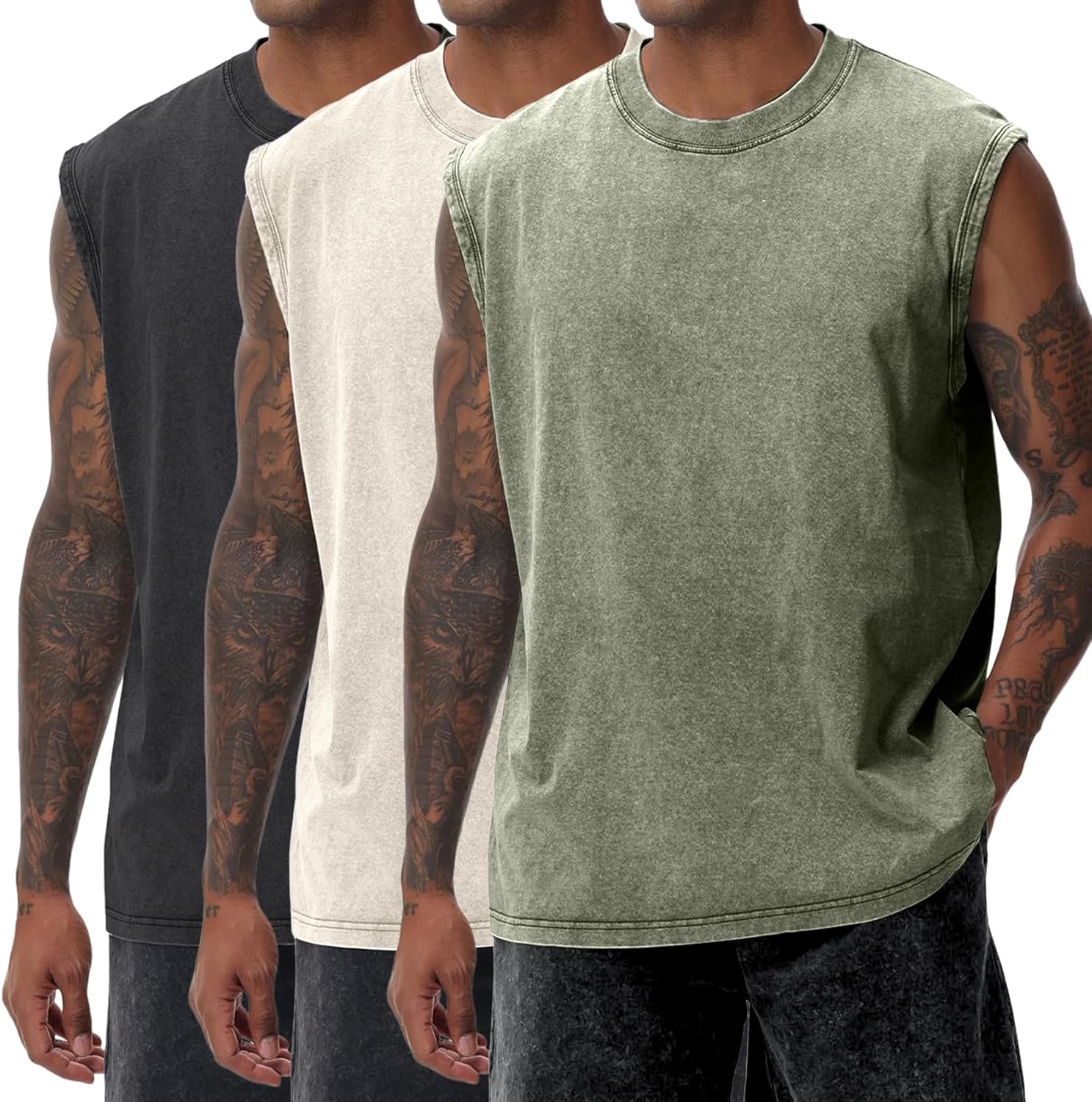 Yimoon Men's Tank Tops - Acid Wash Cotton Sleeveless Workout Tees | Loose Fit Gym Muscle Shirts