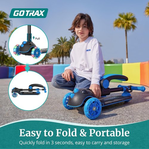 Gotrax KS3 Pro Kick Scooter for Kids - Removable Seat, Light-Up Wheels & Adjustable Handlebar | Ages 2-8