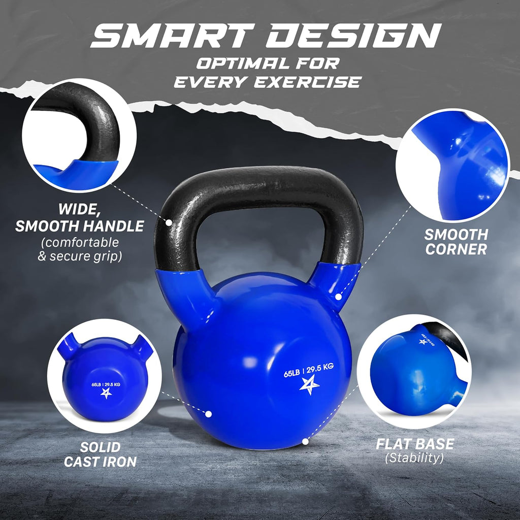 Yes4All Kettlebell - Vinyl Coated Cast Iron Strength Training for Home Gym | 5-100 LB Options