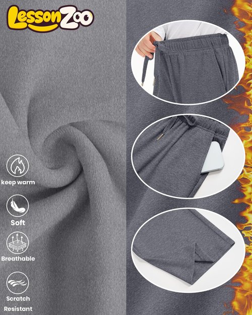 LessonZoo 3 Pack Girls' Fleece Sweatpants Wide Leg Drawstring Casual Kids Joggers Open Bottom Loose Teen Pants with Pockets(Dark Mixed Gray, Light Mixed Gray, Black,Large)