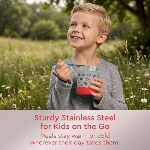 Bentgo Kids Stainless Steel Food Jar - 11oz Leak-Proof Insulated Container for Hot or Cold Food | Dishwasher Safe, Ages 3+ (Trucks)