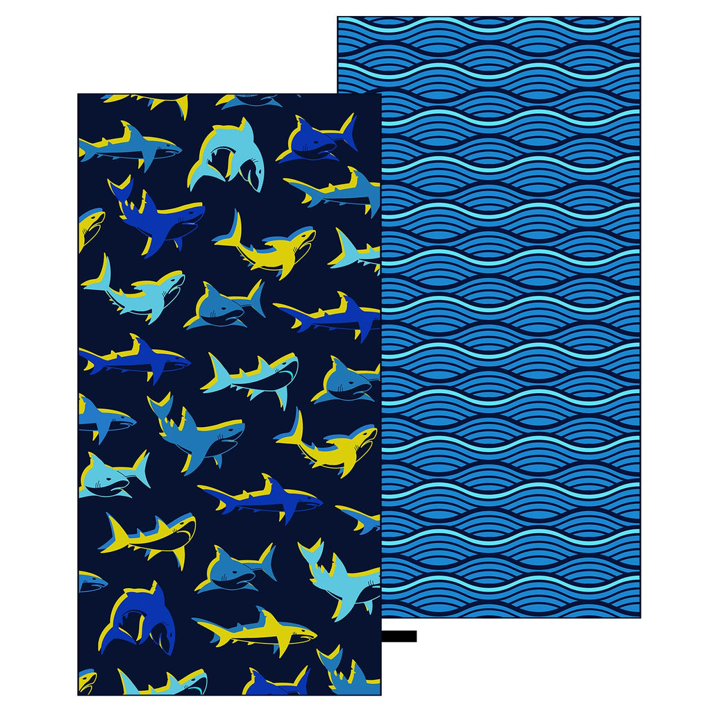 MelonBoat Large Microfiber Beach Towel: Bright Yellow Blue Shark Beach Towel for Travel, Super Absorbent Quick Dry Sand Free, Lightweight Compact for Kids Trip Vacation Bath Camping Pool Swim, 1 Pack