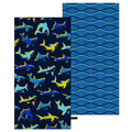 MelonBoat Large Microfiber Beach Towel: Bright Yellow Blue Shark Beach Towel for Travel, Super Absorbent Quick Dry Sand Free, Lightweight Compact for Kids Trip Vacation Bath Camping Pool Swim, 1 Pack